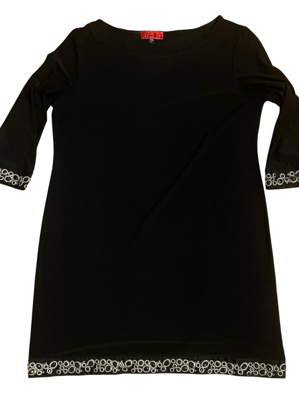 Women’s Black Shift Dress with Gold Embellished Trim - Size Large